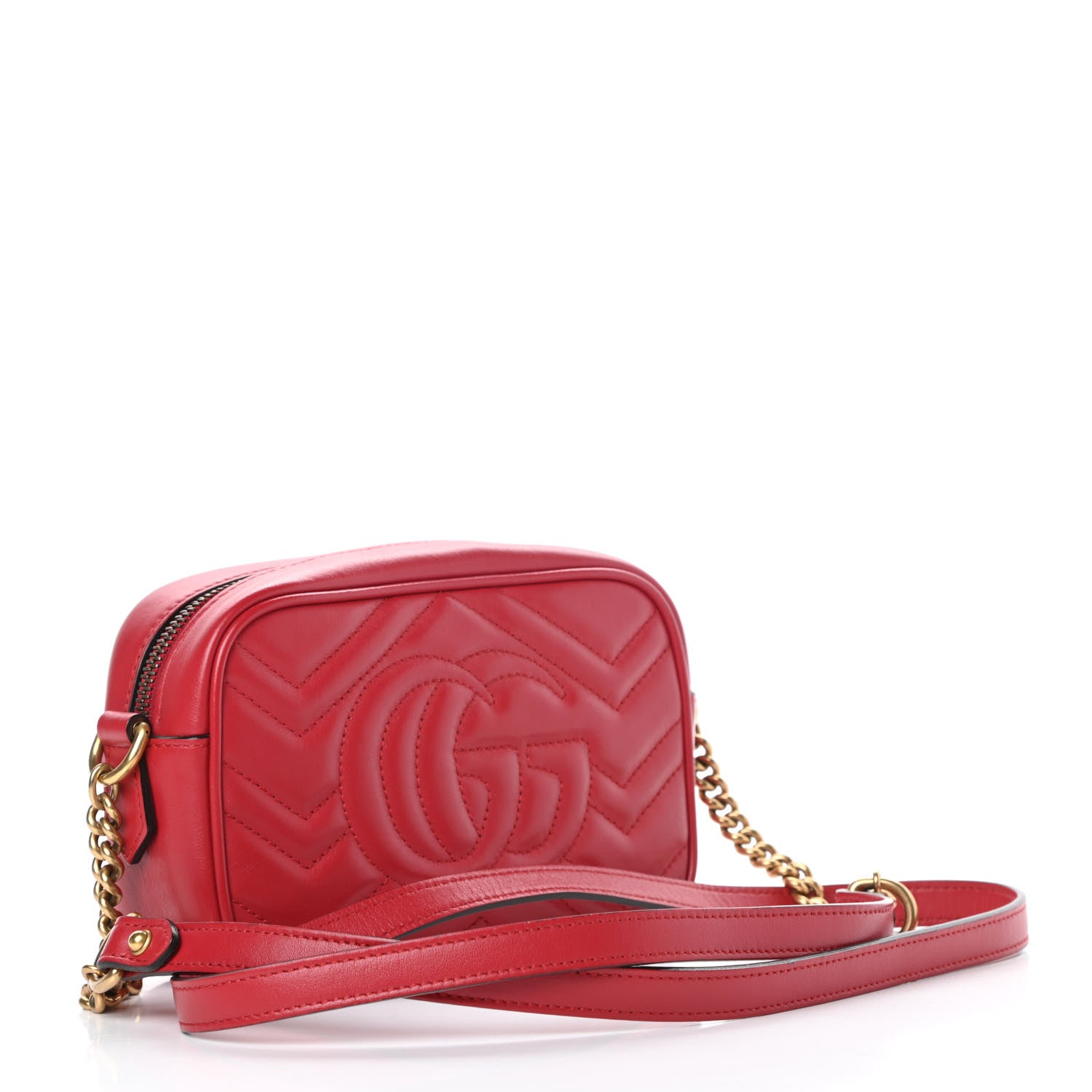 Gucci Calfskin Matelasse Mini GG Marmont Chain Shoulder Bag Hibiscus Red 3 of 10