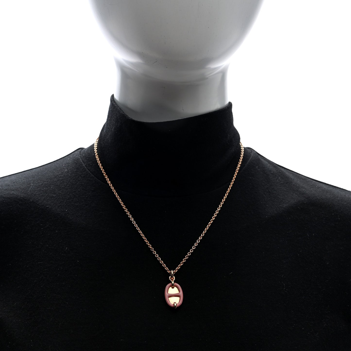 Metal Enamel Mini Maillon Pendant Necklace Rose Beaute