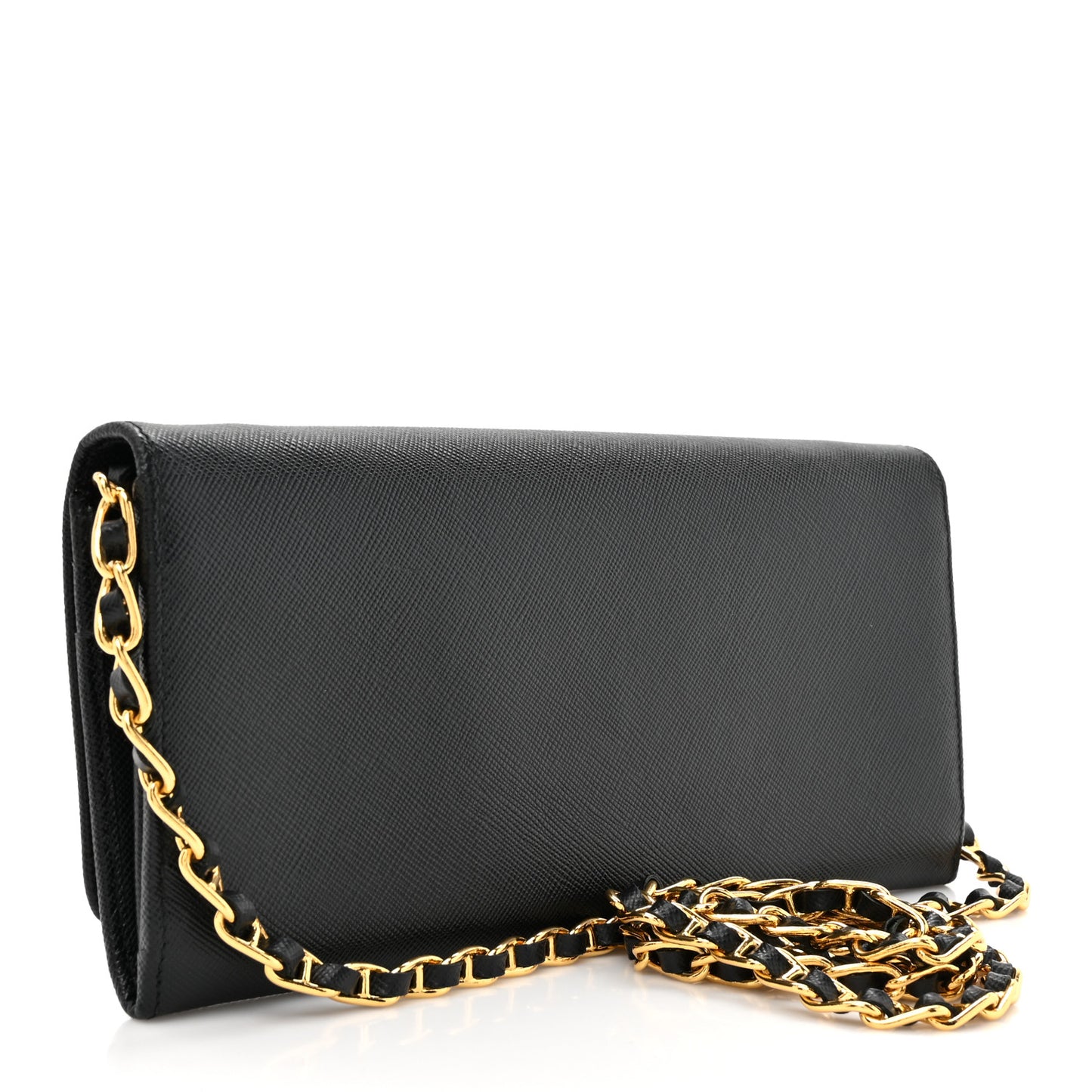 Saffiano Metal Oro Chain Wallet Black