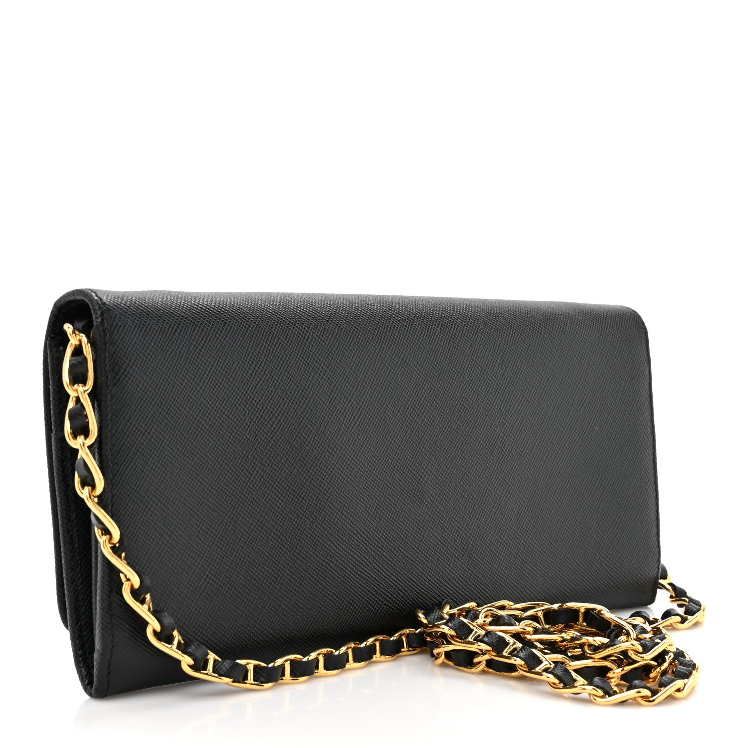 Prada Saffiano Metal Oro Chain Wallet Black 3 of 12