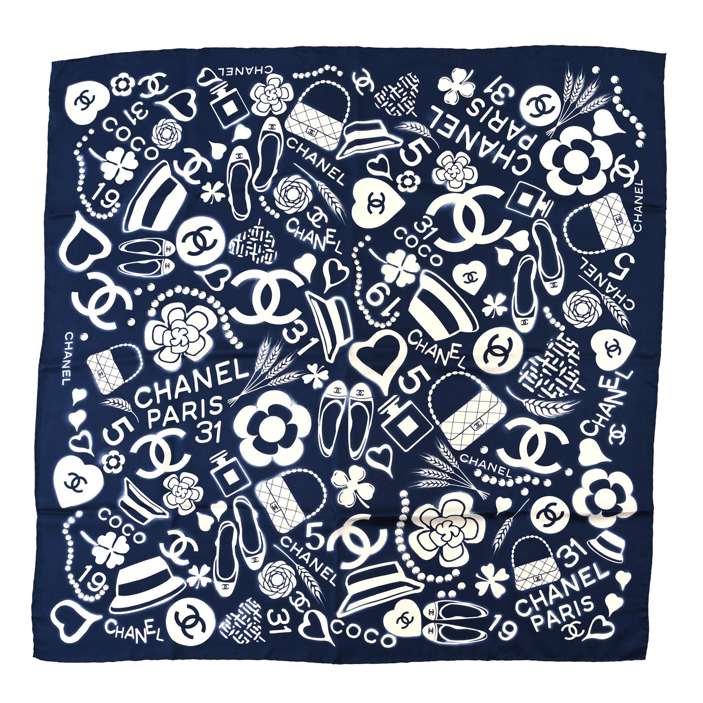 Silk CC Scarf Navy Ivory
