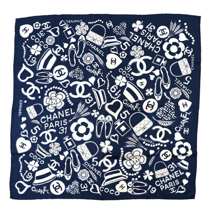 Chanel Silk CC Scarf Navy Ivory 1 of 3
