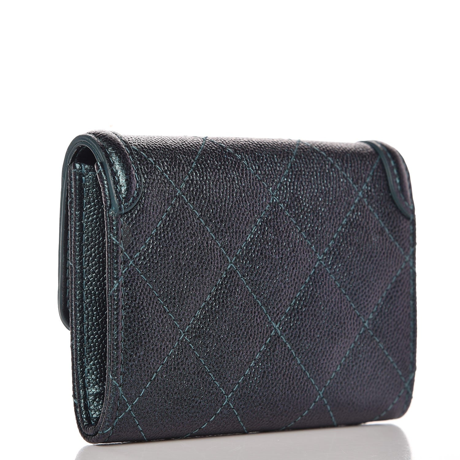 Chanel Iridescent Caviar Quilted Filigree Card Holder Dark Turquoise 3 of 9