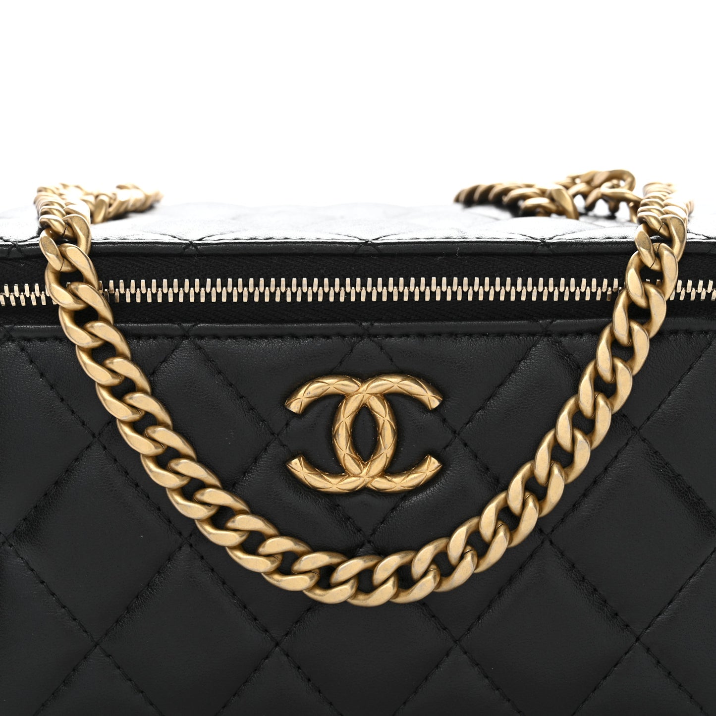 Lambskin Quilted Small Pillow Crush Vanity Case With Chain Black