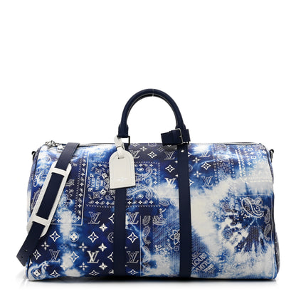 Louis Vuitton Cowhide Monogram Bandana Keepall Bandouliere 50 Blue 1 of 9