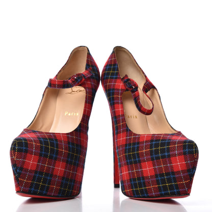Christian Louboutin Fabric Tartan Print Lady Daf 160 Pumps 39 5 of 12
