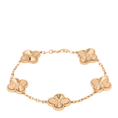 Van Cleef & Arpels 18K Yellow Gold 5 Motifs Guilloche Vintage Alhambra Bracelet 1 of 5