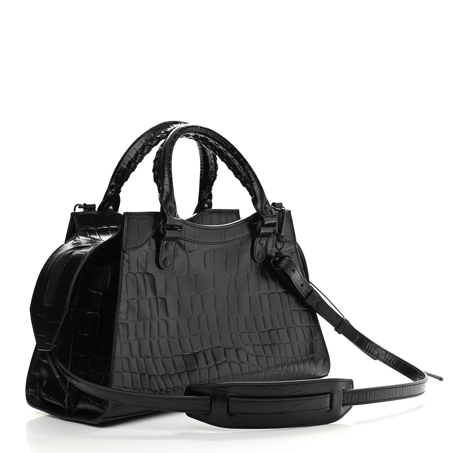 Semi Shiny Calfskin Crocodile Embossed Neo Classic Black Hardware S City Black