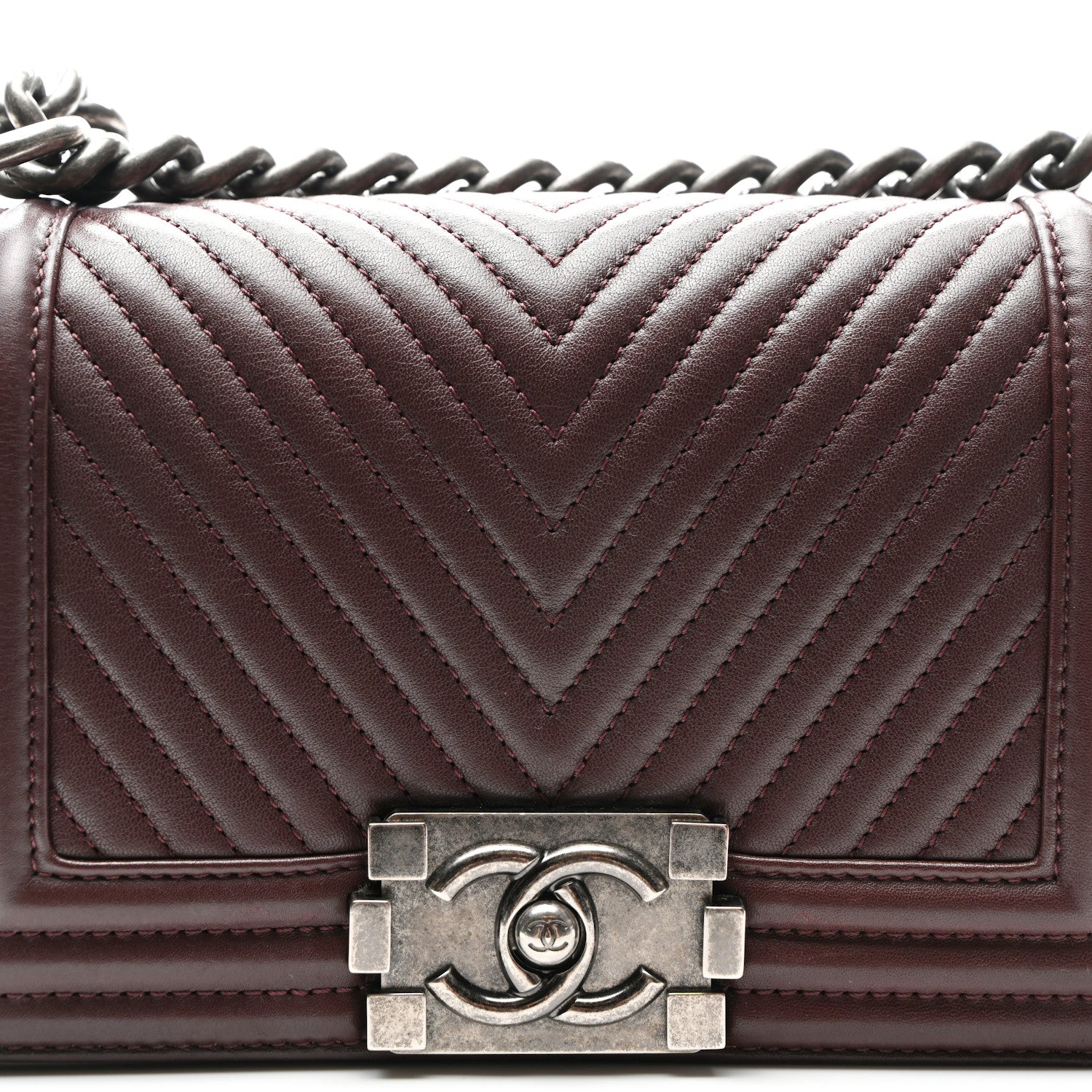 Chanel Calfskin Chevron Quilted Small Boy Flap Burgundy 8 of 10