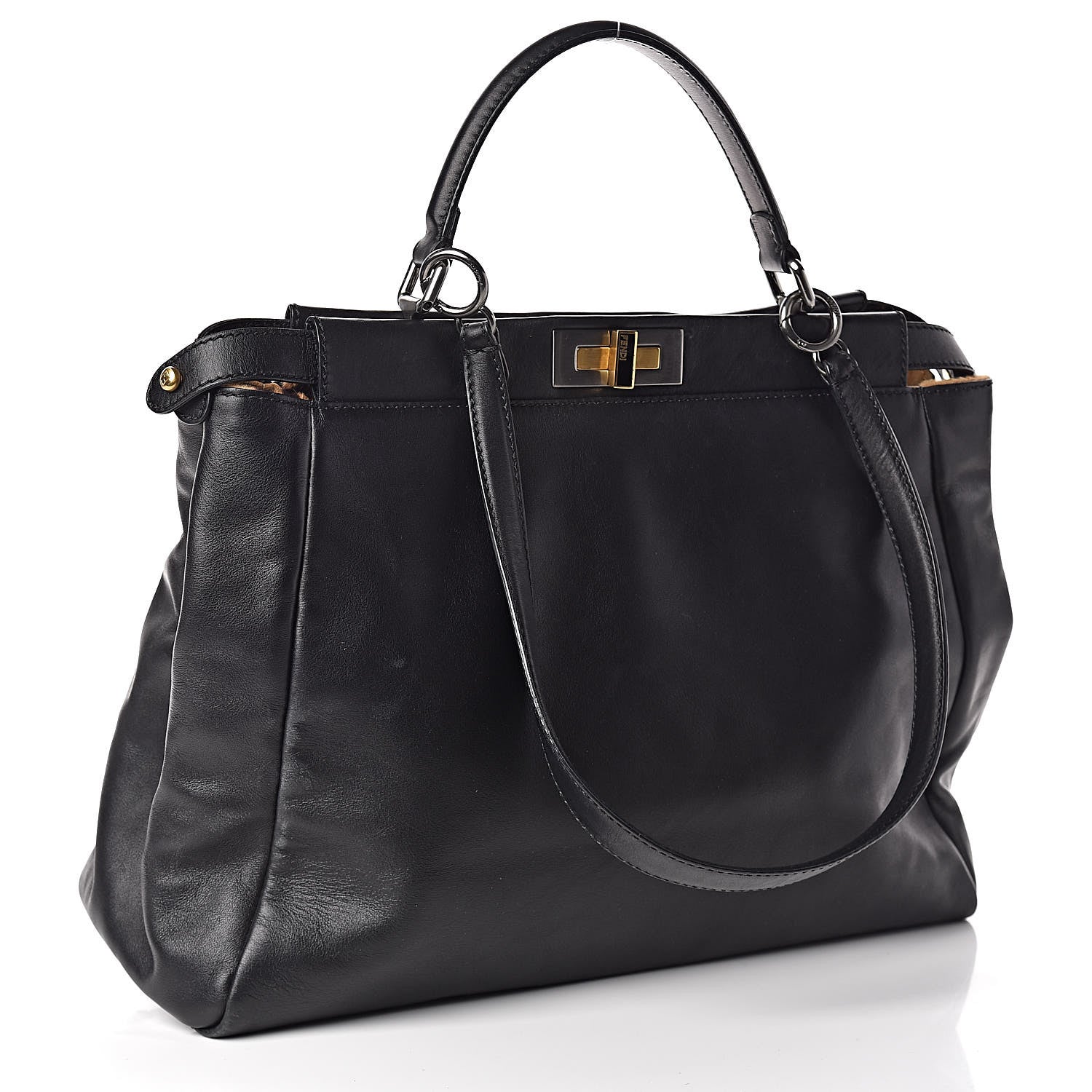 Fendi Calfskin Calf Hair Leopard Print Large Peekaboo Iconic Satchel Black 3 of 13