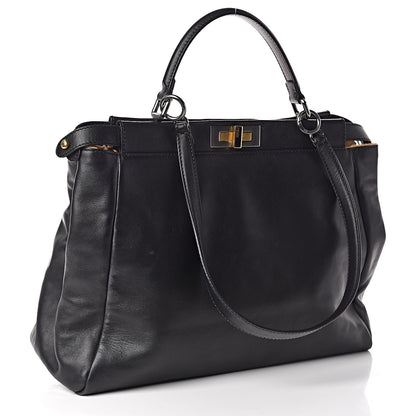 Fendi Calfskin Calf Hair Leopard Print Large Peekaboo Iconic Satchel Black 3 of 13