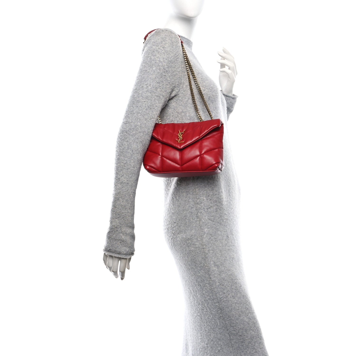 Saint Laurent Lambskin Quilted Toy Loulou Puffer Monogram Chain Satchel Red 2 of 10