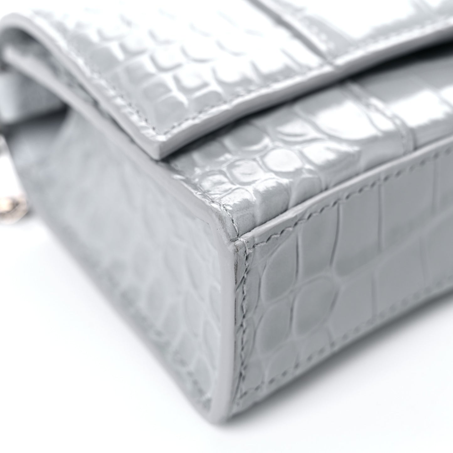 Shiny Calfskin Crocodile Embossed Hourglass Chain Bag Ash Blue