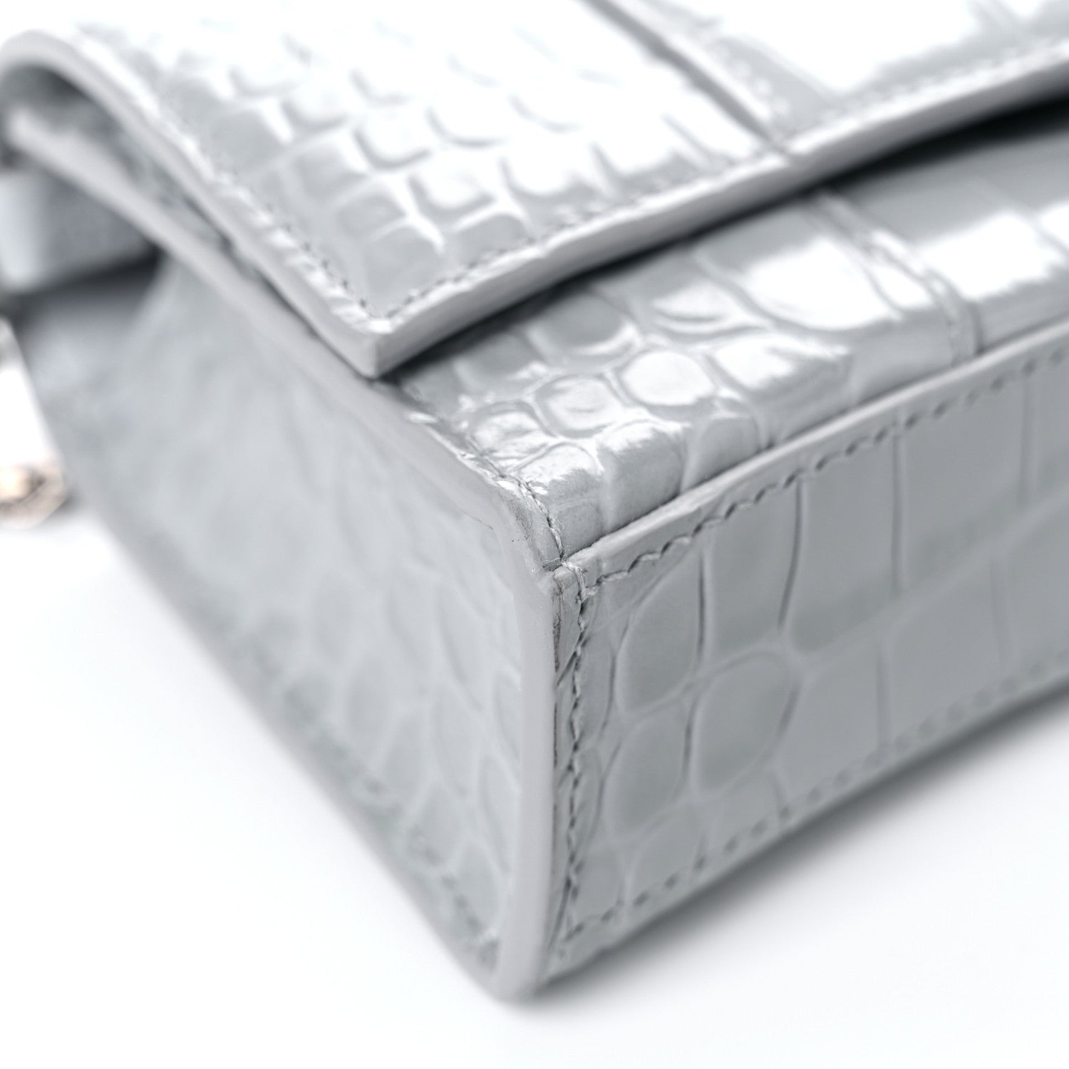 Balenciaga Shiny Calfskin Crocodile Embossed Hourglass Chain Bag Ash Blue 7 of 15