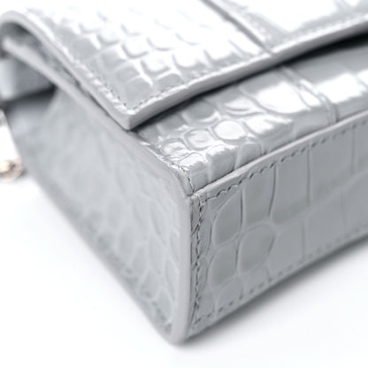 Balenciaga Shiny Calfskin Crocodile Embossed Hourglass Chain Bag Ash Blue 7 of 15