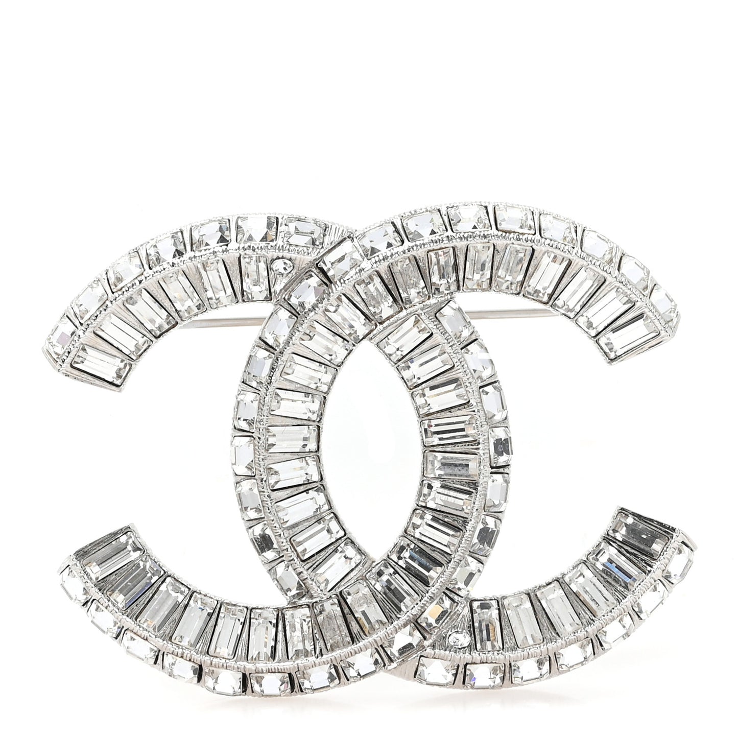 Baguette Crystal CC Brooch Silver
