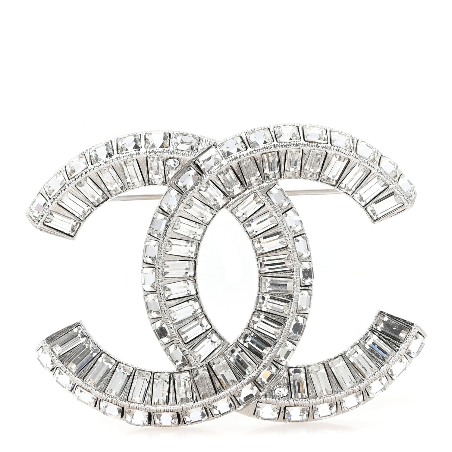 Chanel Baguette Crystal CC Brooch Silver 1 of 4