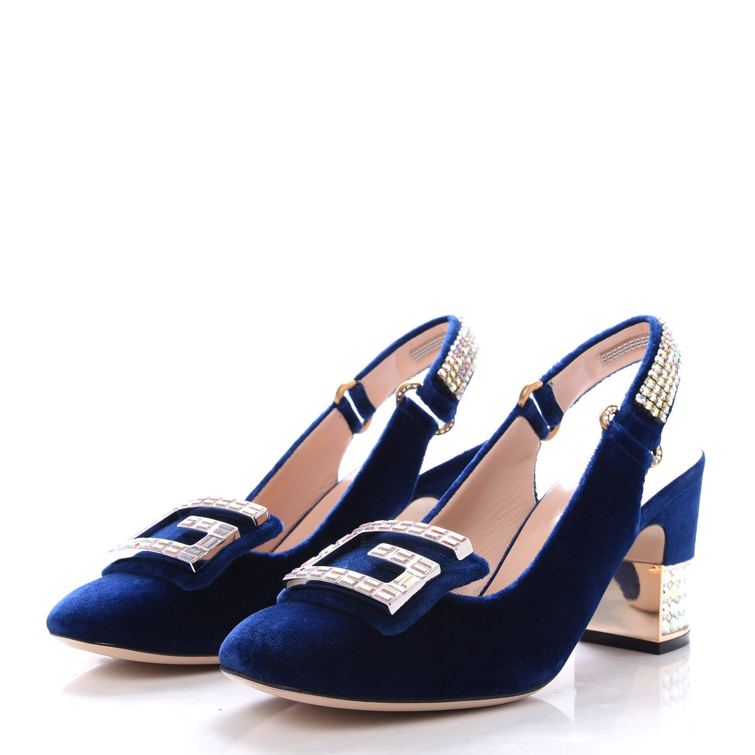 Gucci Velvet Crystal Square G Madelyn Slingbacks 37.5 Cobalt Blue 3 of 10