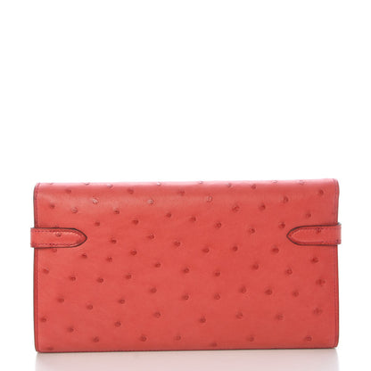 Hermes Ostrich Kelly Longue Wallet Bougainvillea 4 of 23
