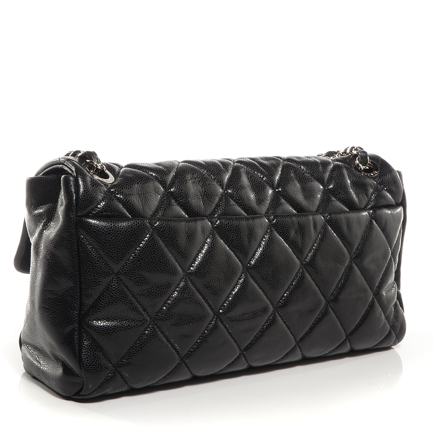 Glazed Caviar Medium Nature Flap Bag Black