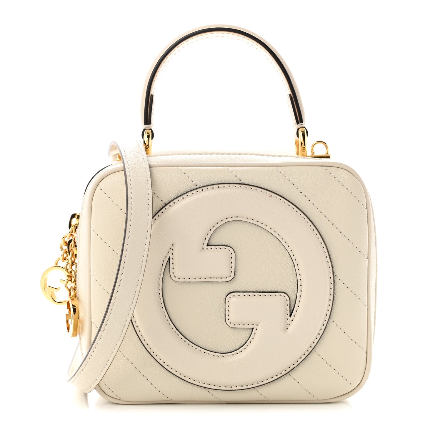 Sakai Be Green Calfskin Diagonal Stitched Blondie Top Handle Bag Mystic White