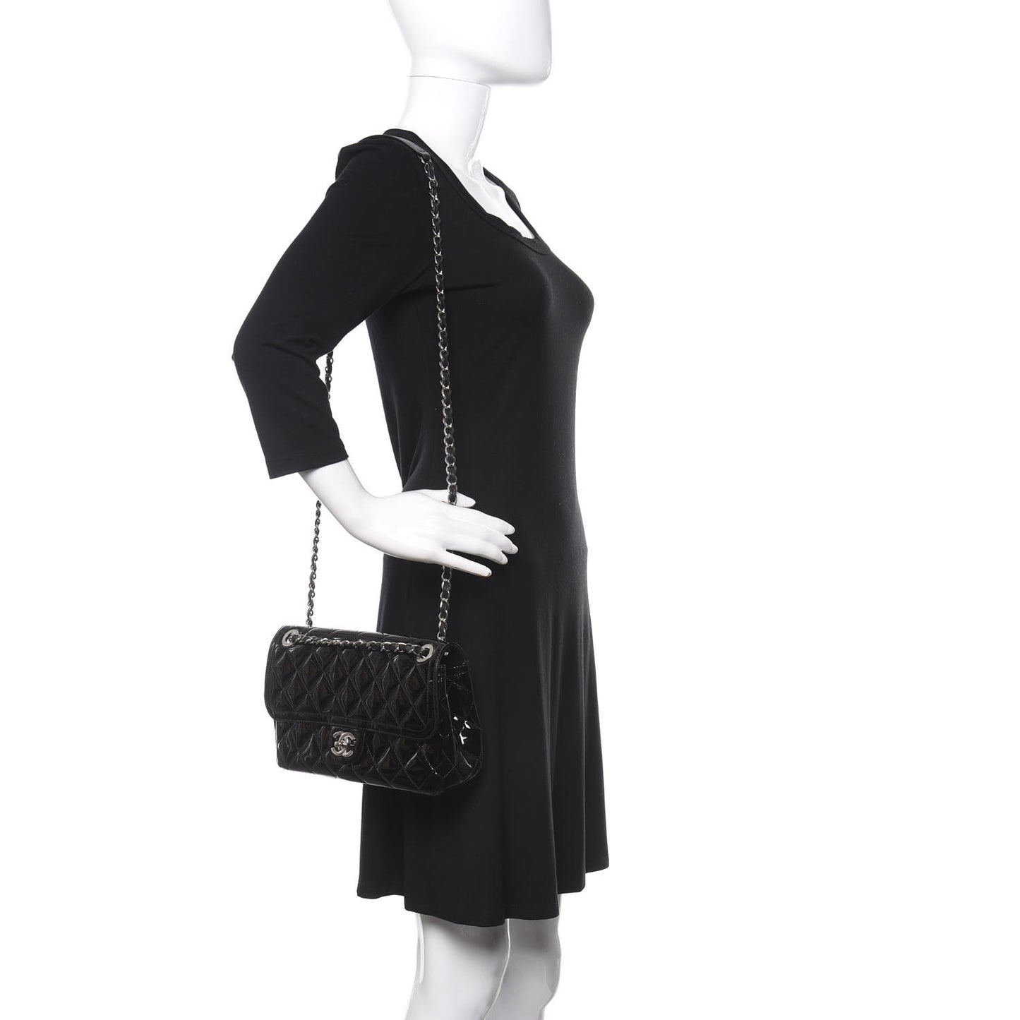 Patent Quilted Large Coco Shine Flap Black