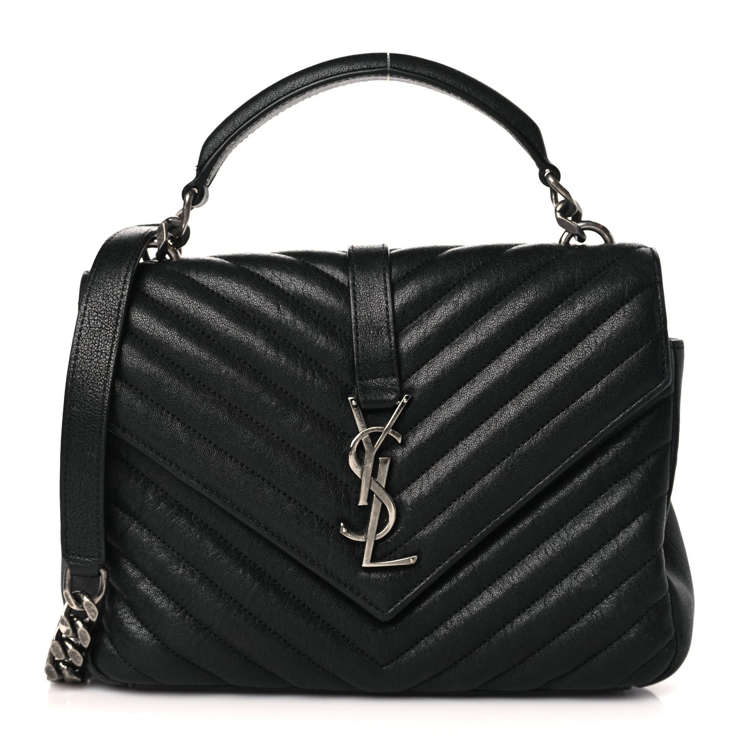 Sheepskin Matelasse Chevron Monogram Medium College Bag Black
