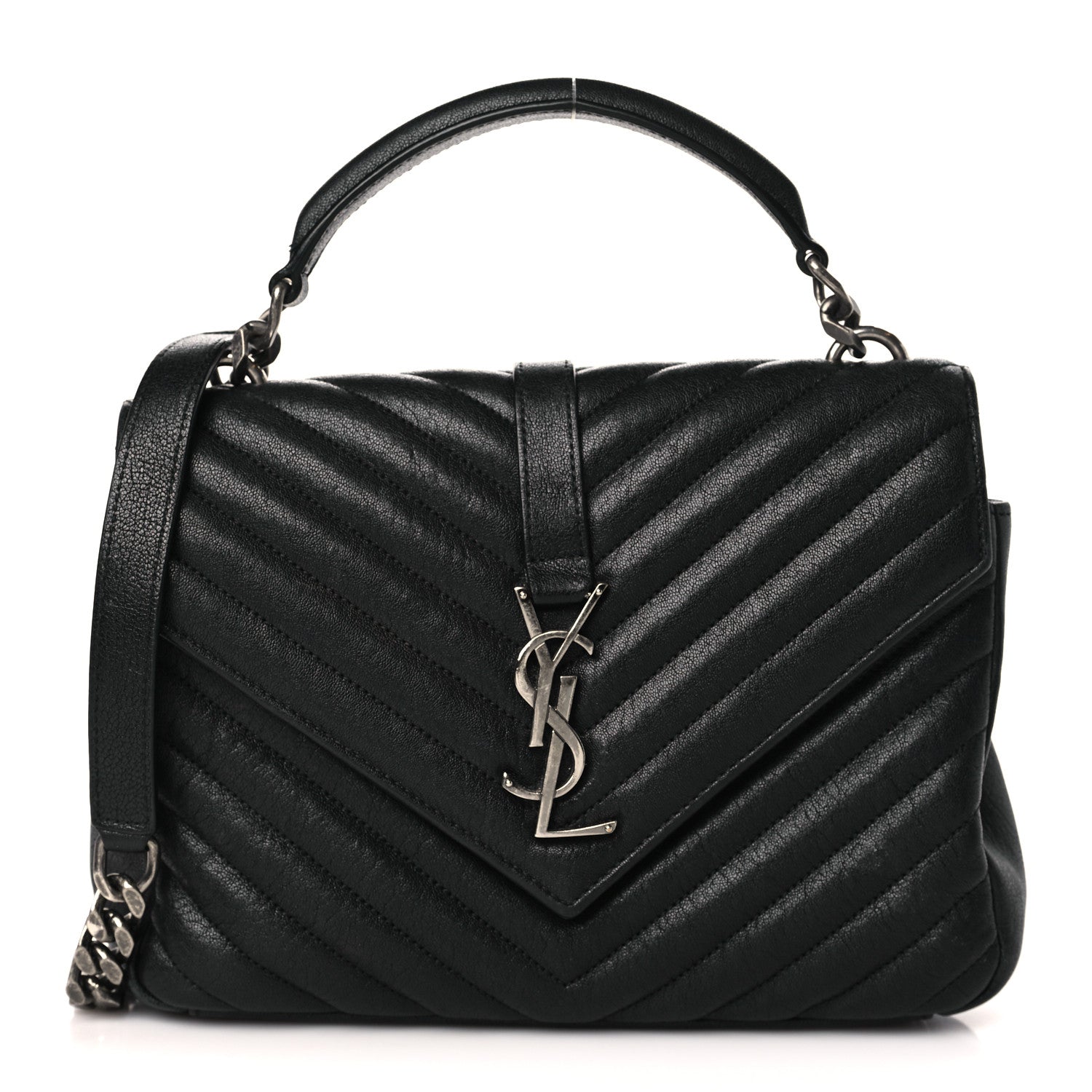 Saint Laurent Sheepskin Matelasse Chevron Monogram Medium College Bag Black 1 of 9