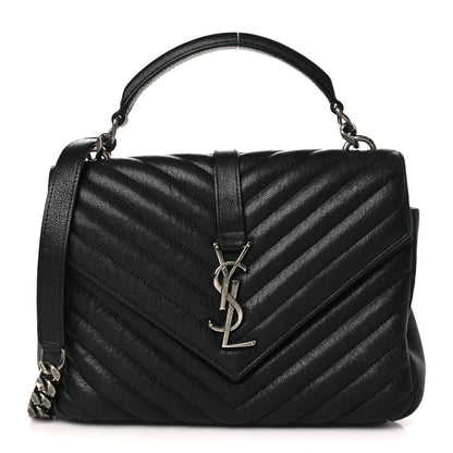 Saint Laurent Sheepskin Matelasse Chevron Monogram Medium College Bag Black 1 of 9