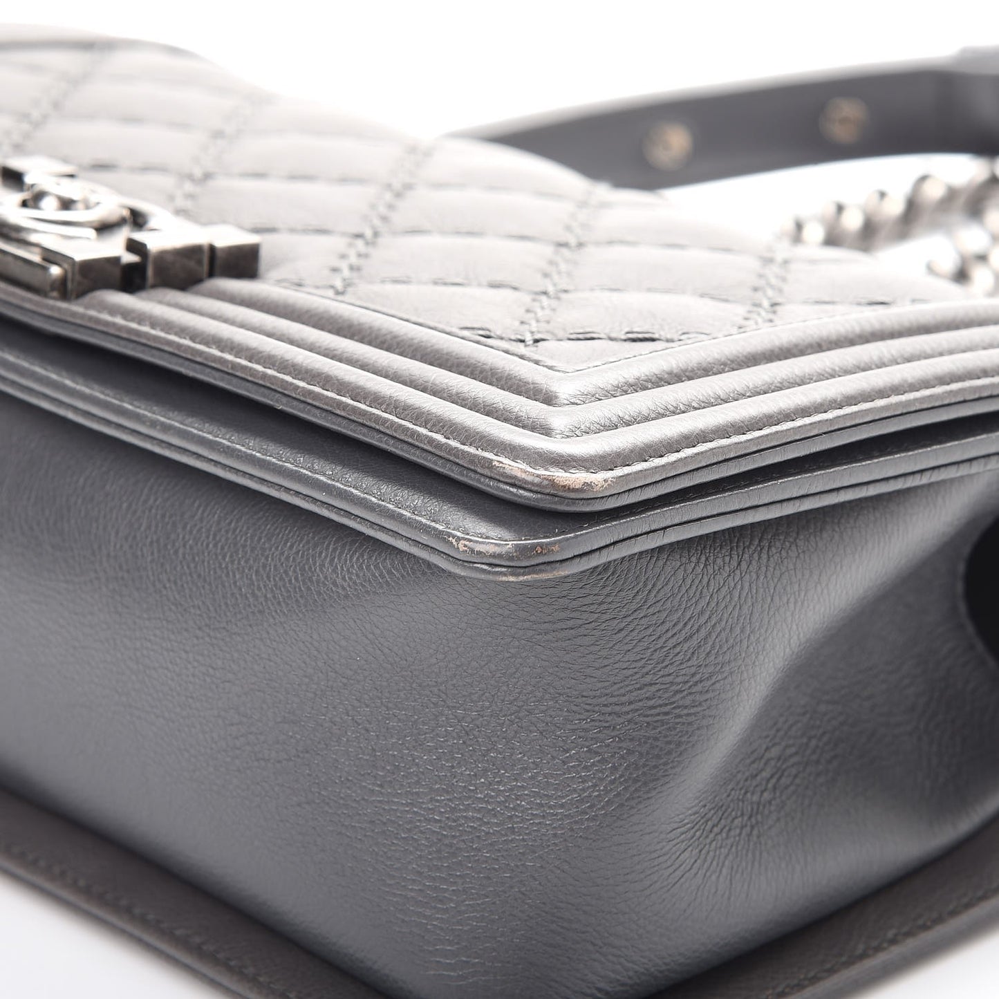 Calfskin Double Stitch Medium Boy Flap Grey