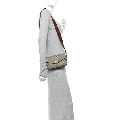 Gucci GG Supreme Monogram Textured Dollar Calfskin Web Mini Ophidia Envelope Shoulder Bag Beige Ebony 2 of 11