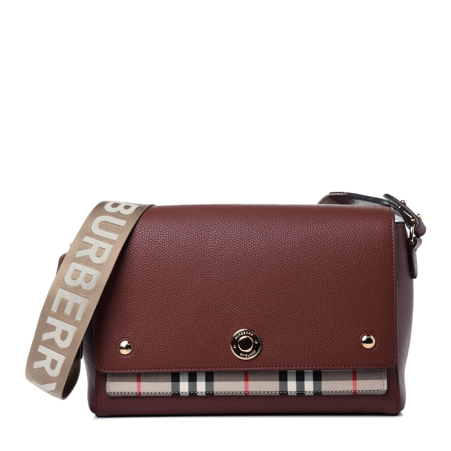 Burberry Calfskin Vintage Check Note Crossbody Bag Tan 1 of 12