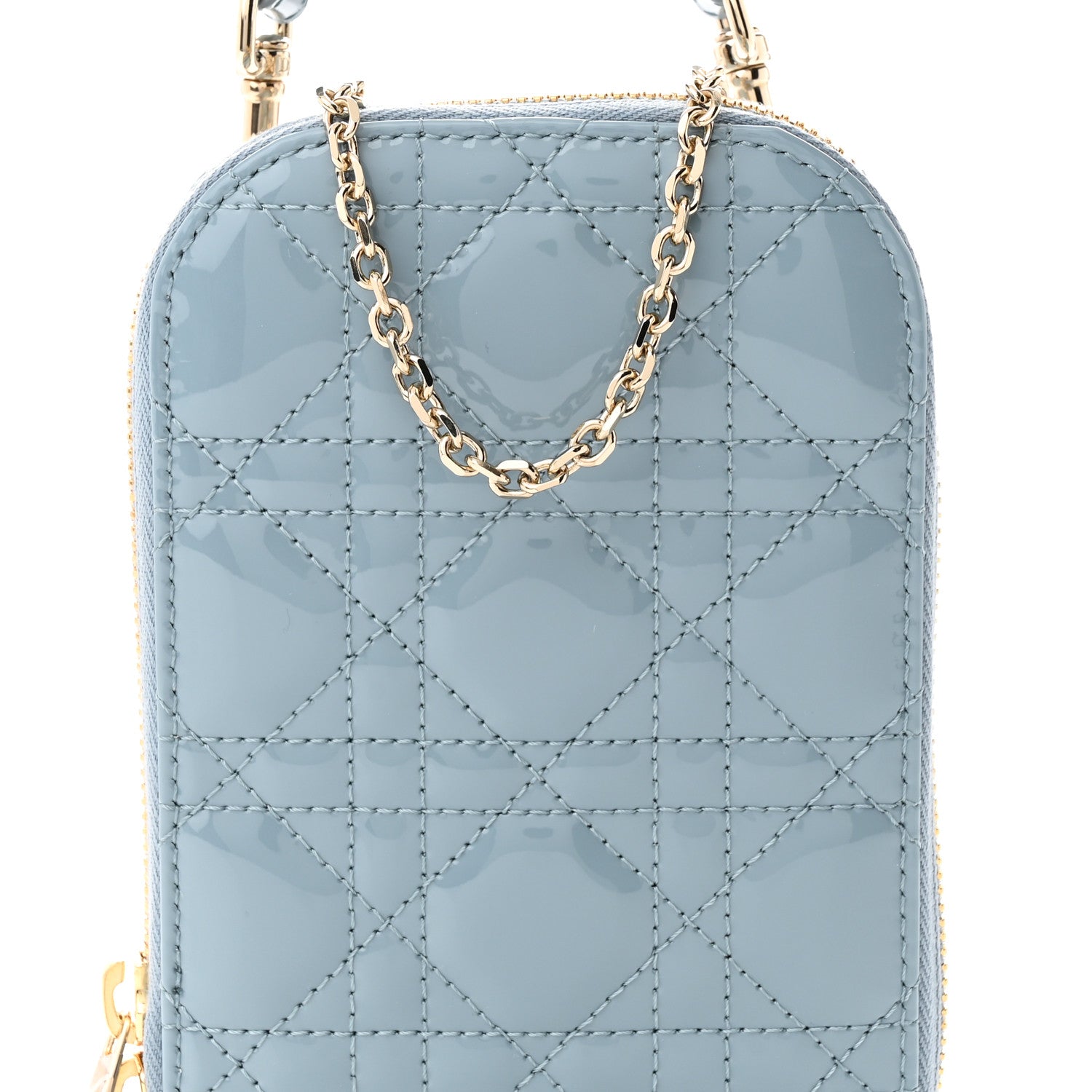 Christian Dior Patent Cannage Lady Dior Phone Holder Cloud Blue 7 of 10