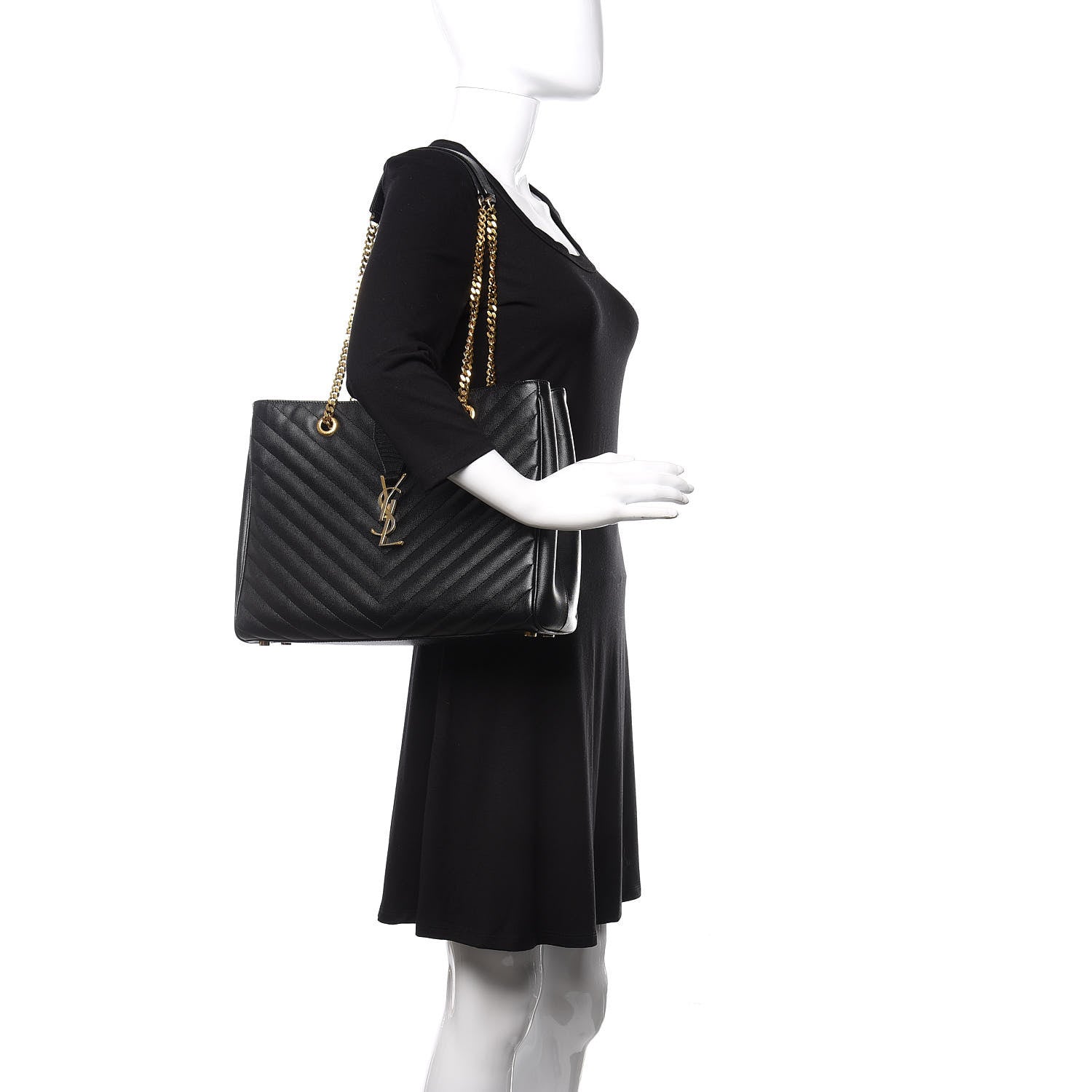 Saint Laurent Grain De Poudre Matelasse Chevron Monogram Shopping Bag Black 2 of 9