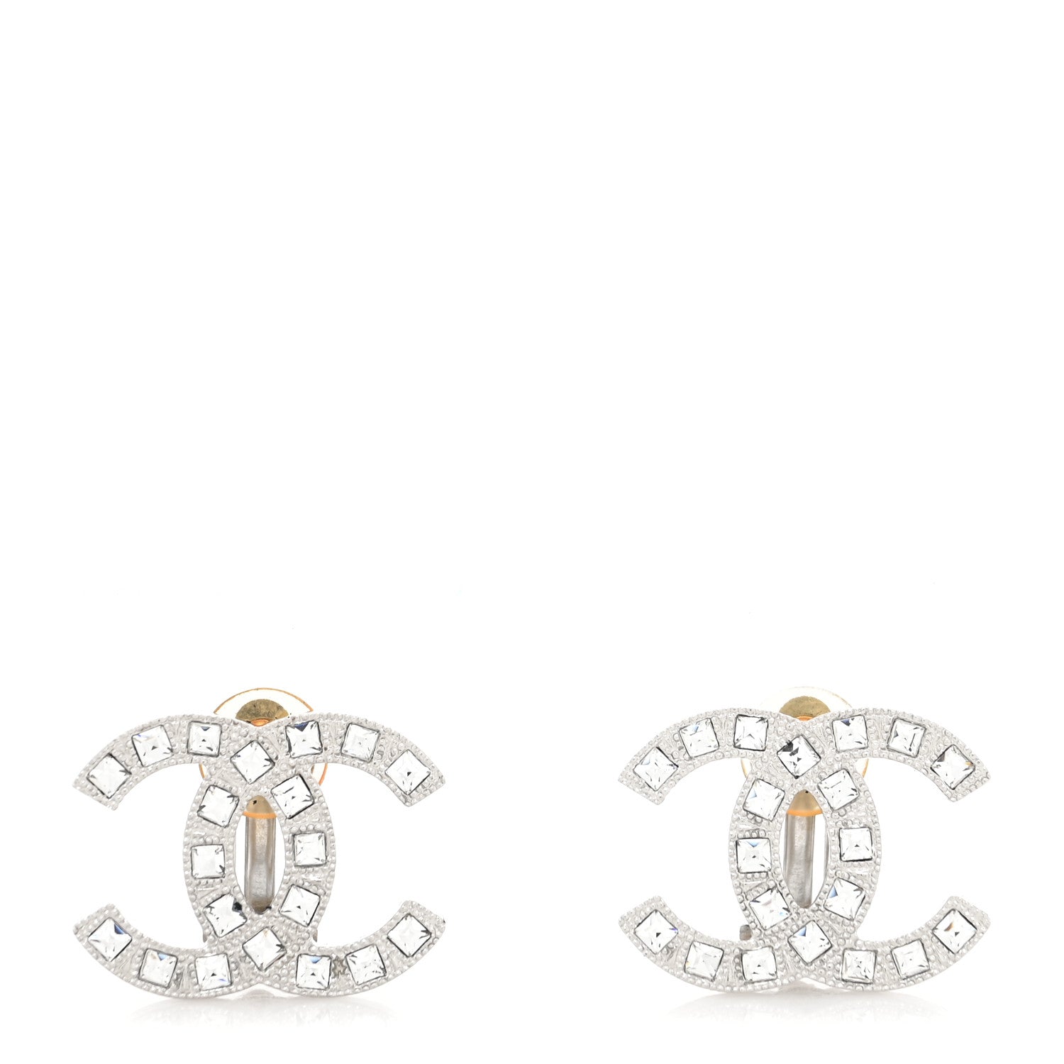 Chanel Baguette Crystal CC Earrings Silver 1 of 3