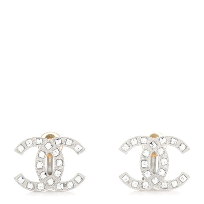 Chanel Baguette Crystal CC Earrings Silver 1 of 3
