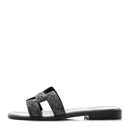 Hermes Goatskin Crystal Oran Sandals 35 Black 1 of 12