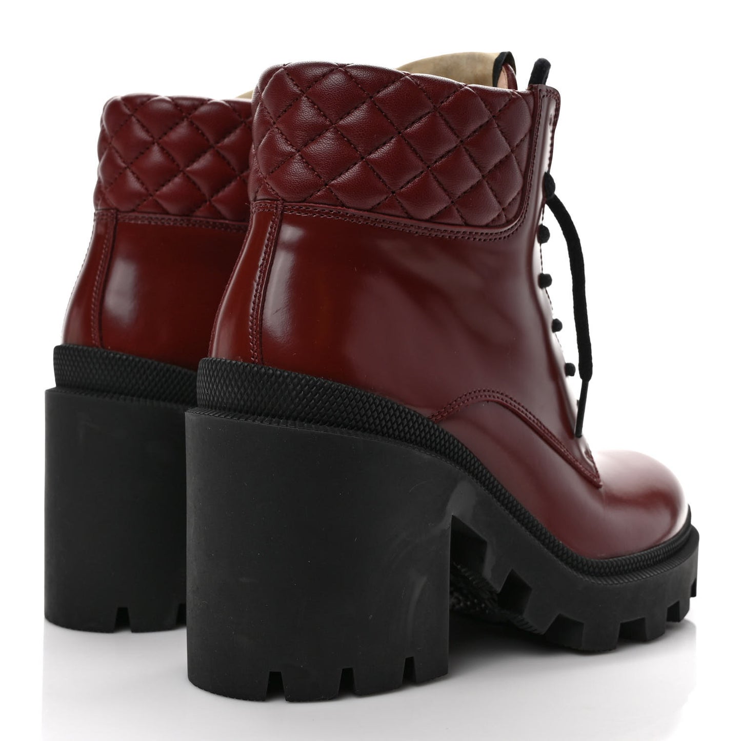 Magnum Calfskin Nappa Quilted Lace Up Ankle Boots 36.5 Garnet Red