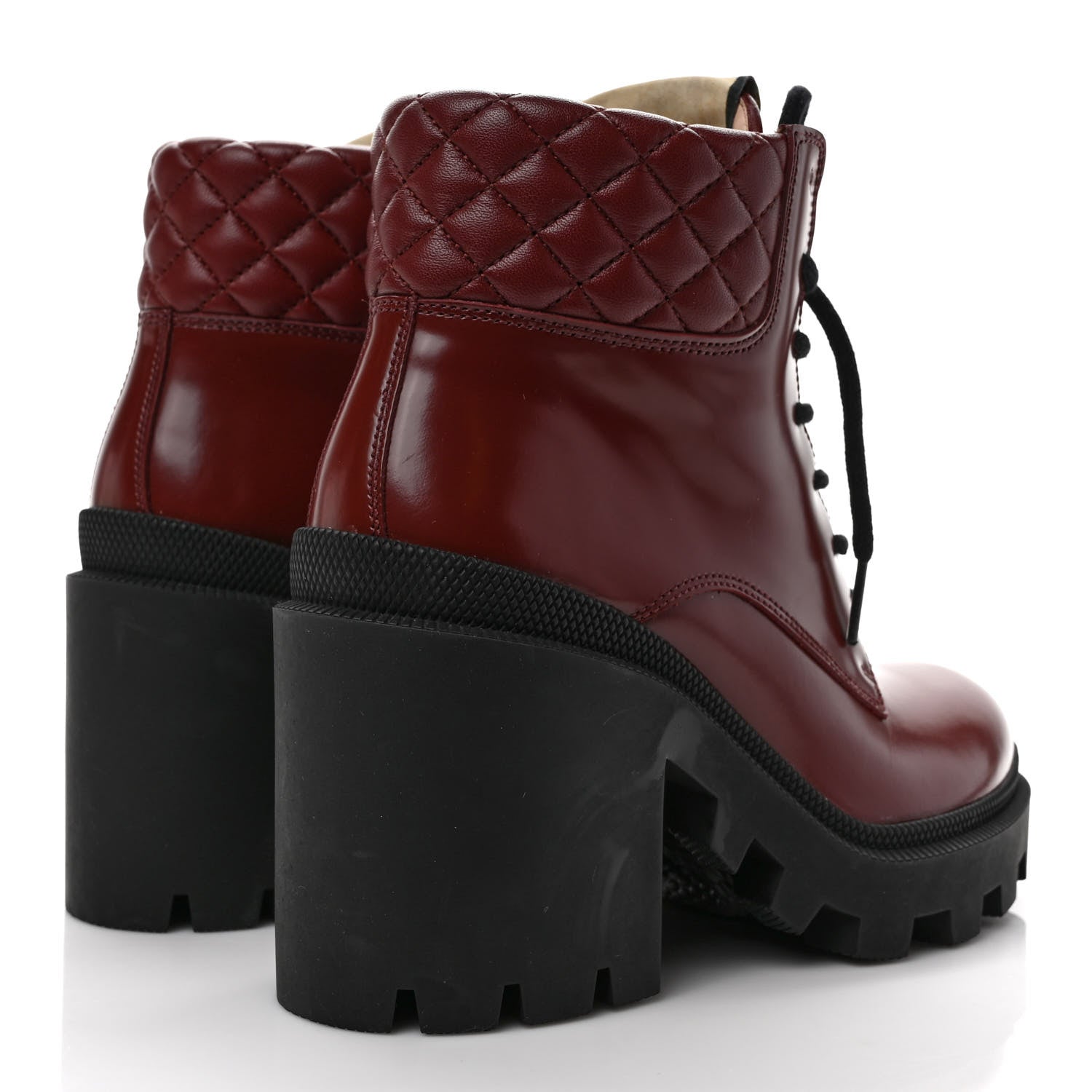 Gucci Magnum Calfskin Nappa Quilted Lace Up Ankle Boots 36.5 Garnet Red 4 of 7