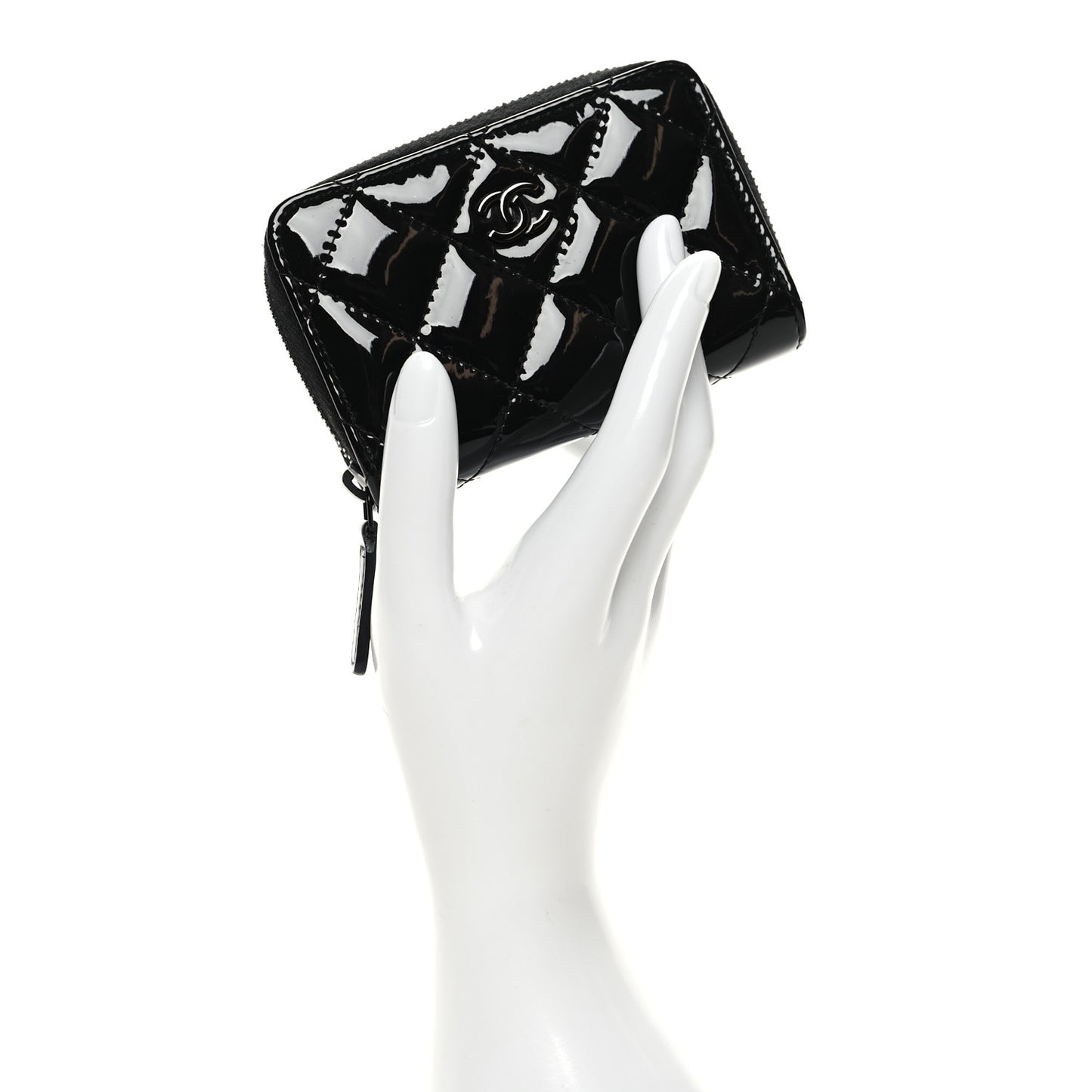Patent Lambskin Quilted Zip Coin Purse So Black