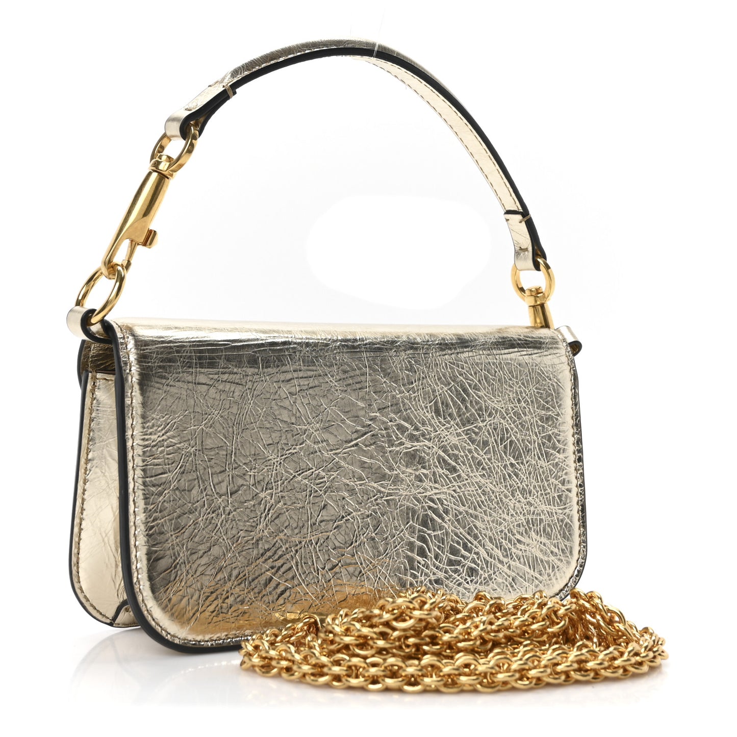 Metallic Crackle Effect Calfskin Vlogo Small Loco Shoulder Bag Platino