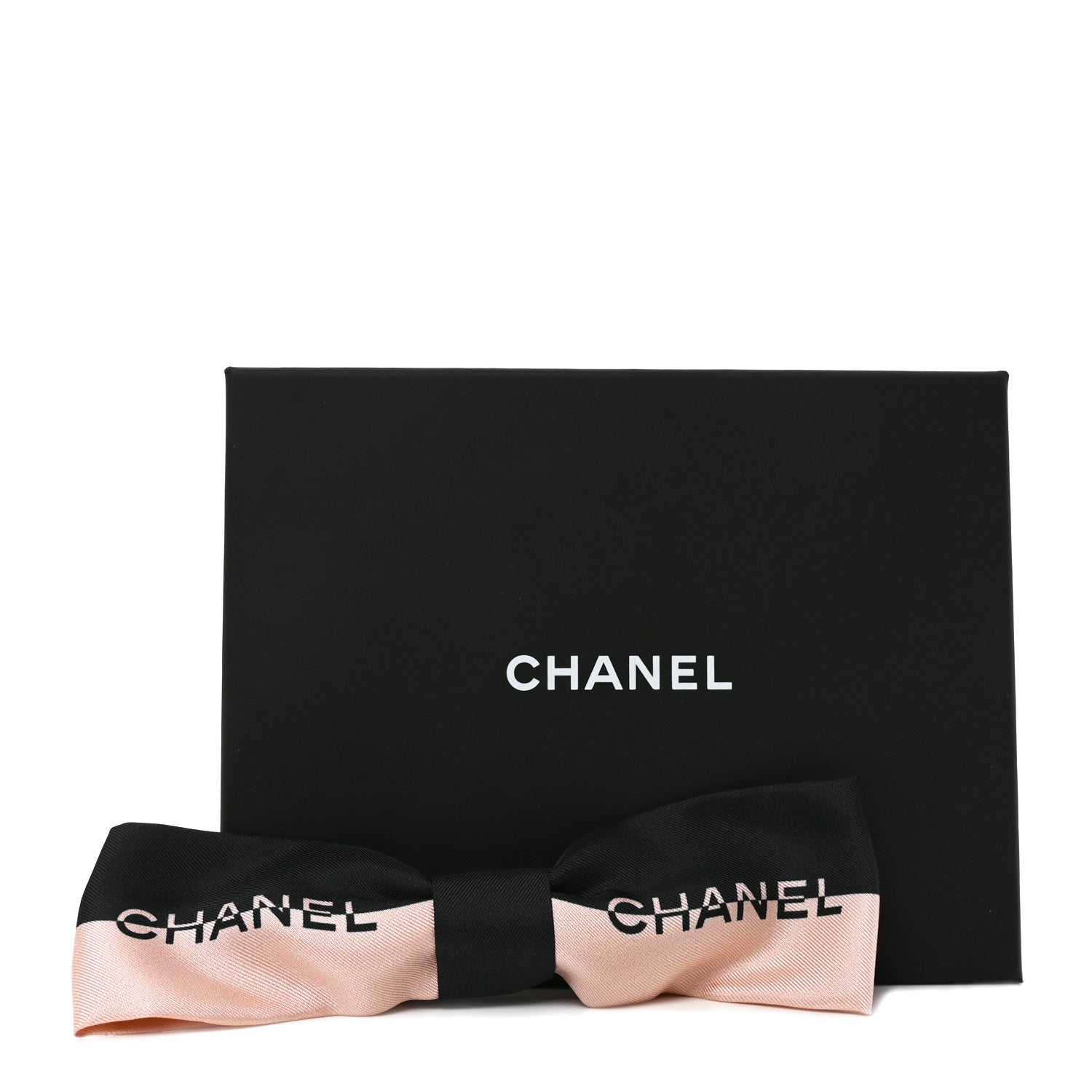 Chanel Silk Bow Logo Hair Clip Light Pink Black 5 of 5