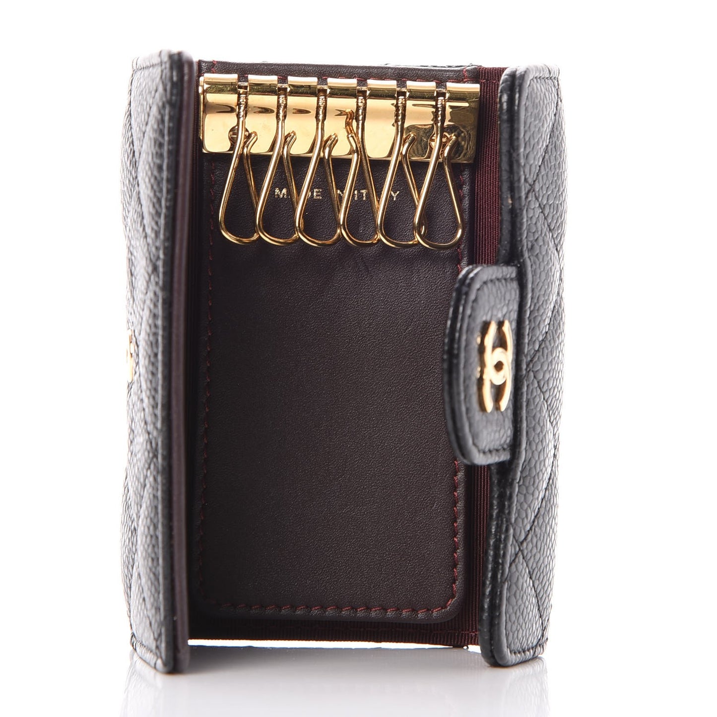 Caviar Quilted 6 Key Holder Black