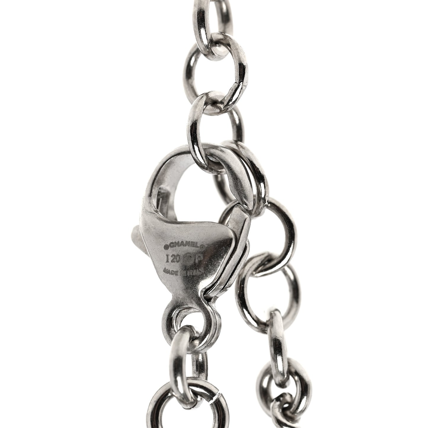Crystal Pearl Camellia CC Coco Flapper Bracelet Silver