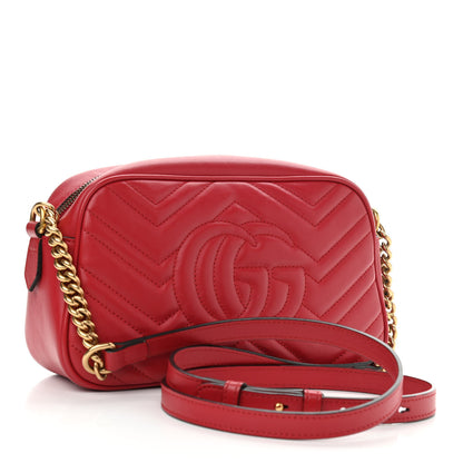 Gucci Calfskin Matelasse Small GG Marmont Chain Shoulder Bag Hibiscus Red 3 of 12