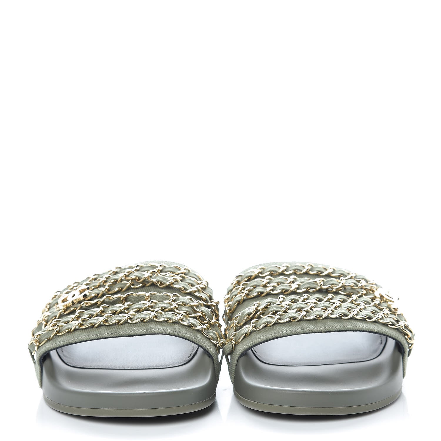 Chanel Canvas Chain Flat Sandals 39 Khaki 2 of 9