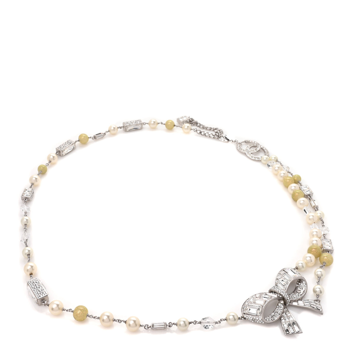 Chanel Resin Bead Crystal CC Bow Belt Silver White 1 of 4