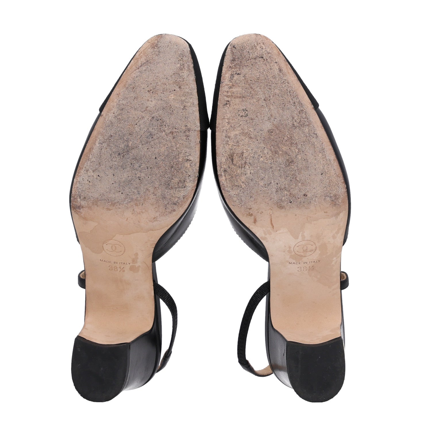 Chanel Goatskin Grosgrain Cap Toe CC Slingback Sandals 38.5 Black 7 of 10
