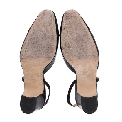 Chanel Goatskin Grosgrain Cap Toe CC Slingback Sandals 38.5 Black 7 of 10