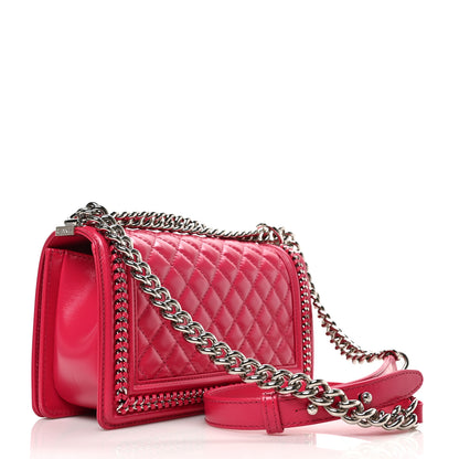 Chanel Glazed Calfskin Quilted Medium Chain Around Boy Flap Dark Pink 3 of 9